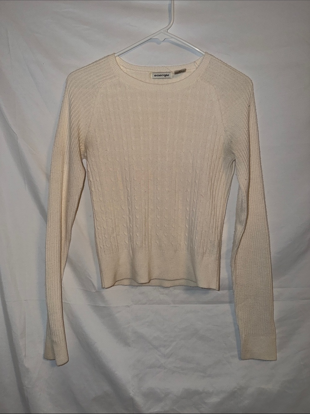 Energie Cream Cable-Knit Crew Sweater